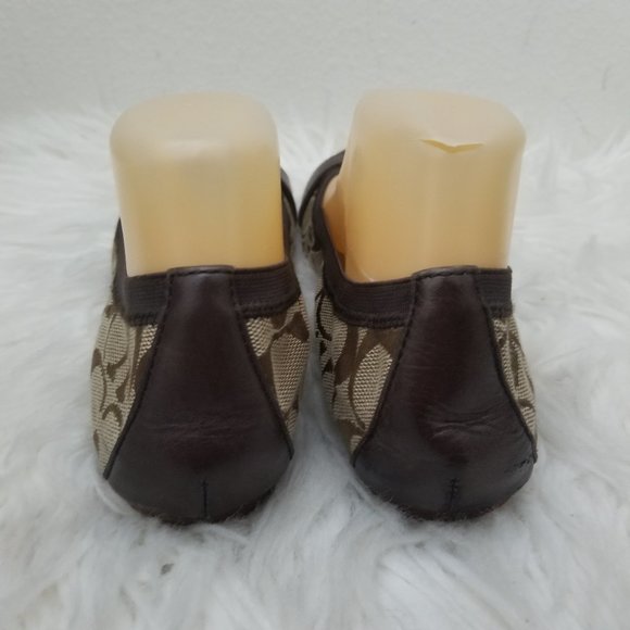 Coach Chelsey Chestnut Khaki Ballet Flats Gold Hardware Matte Calf Leather Signa - Picture 5 of 9
